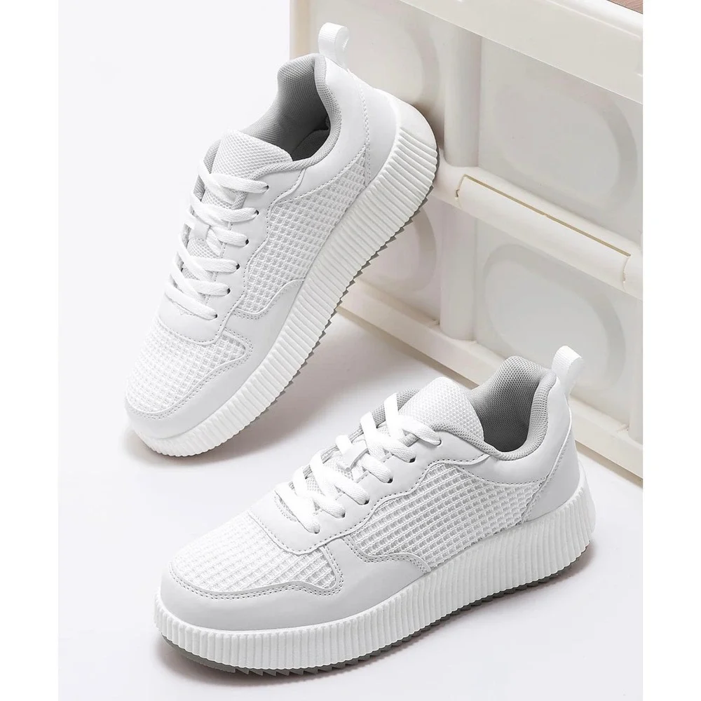 NIB Kyedoo Women Platform Walking Shoes White Mesh Sneaker Lace Up Sz 8